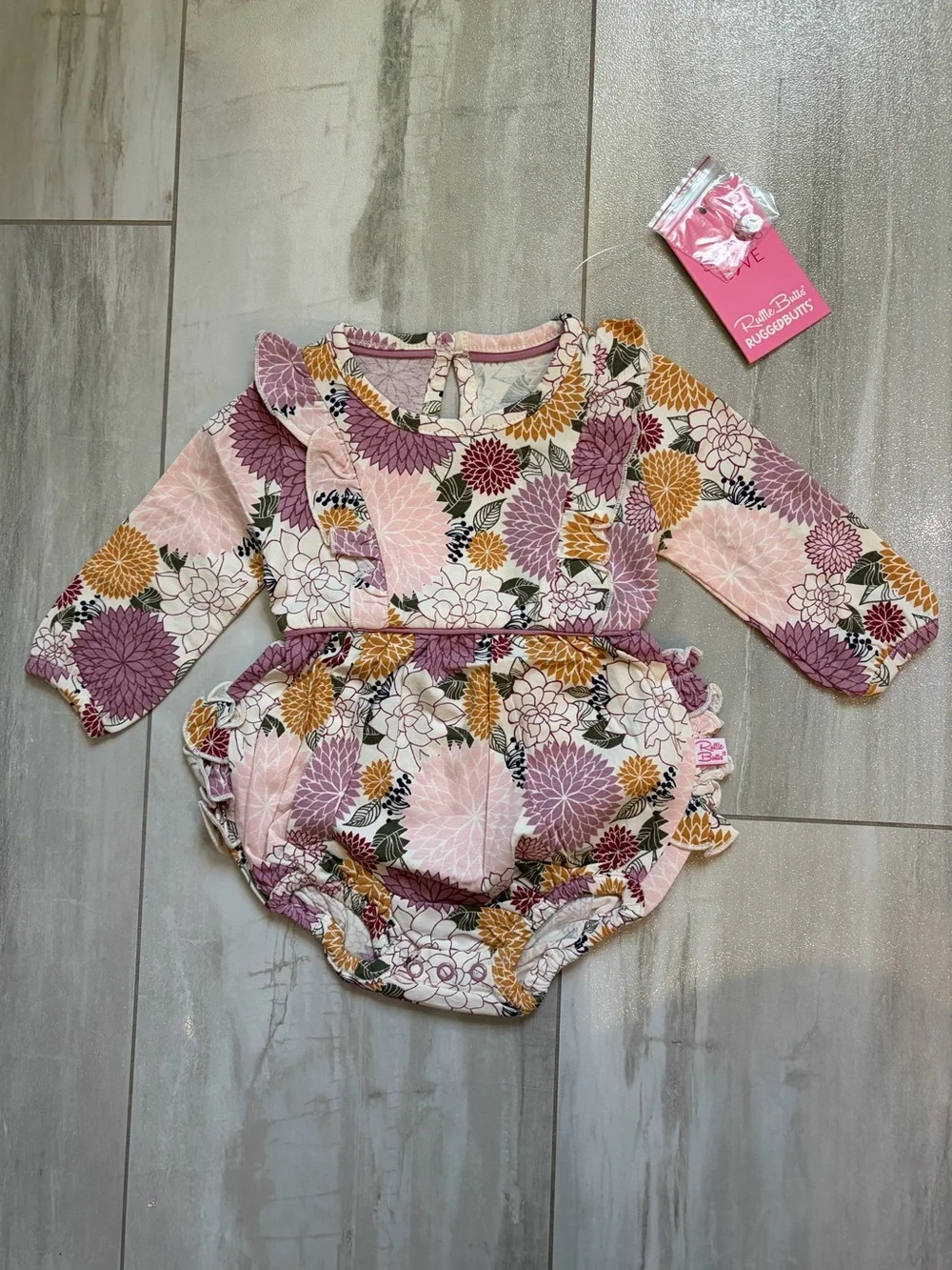 NWT RuffleButts Colorful Majestic Fall Mums Ruffled Bubble Romper Girls 0-3M